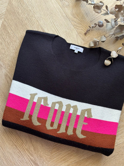 Pull Suncoo imprimé colorée modèle Pasco rose Icone oversize T.40
