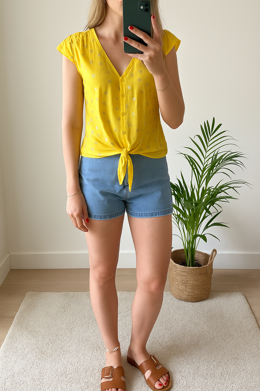 Blouse imprimé jaune doré neuve T.34