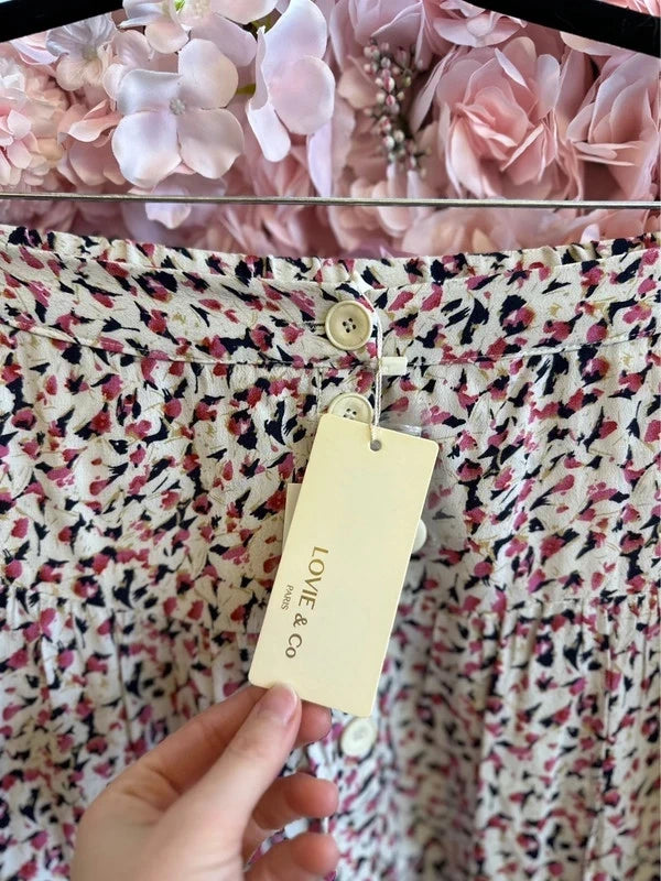 Jupe fluide à motifs blanc et rose neuve T.40/42