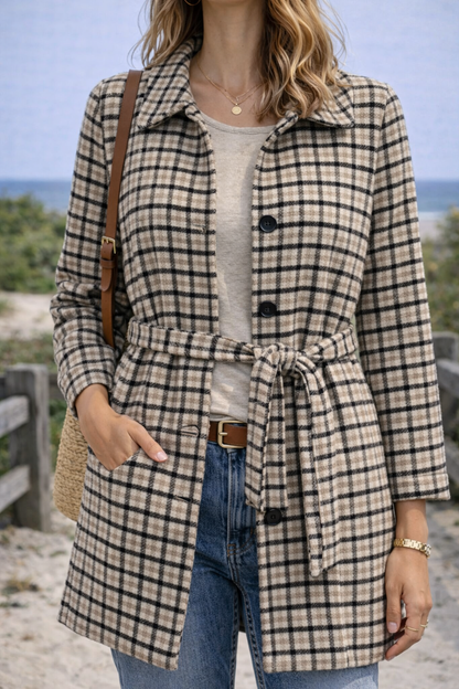 Manteau-veste à carreaux en laine  T.34