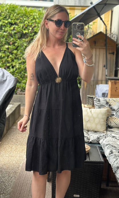 Robe à bretelles Made in Italy noire en viscose T.U
