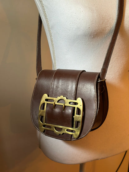 Sac bandoulière cuir marron vintage boucle métal – Made in France