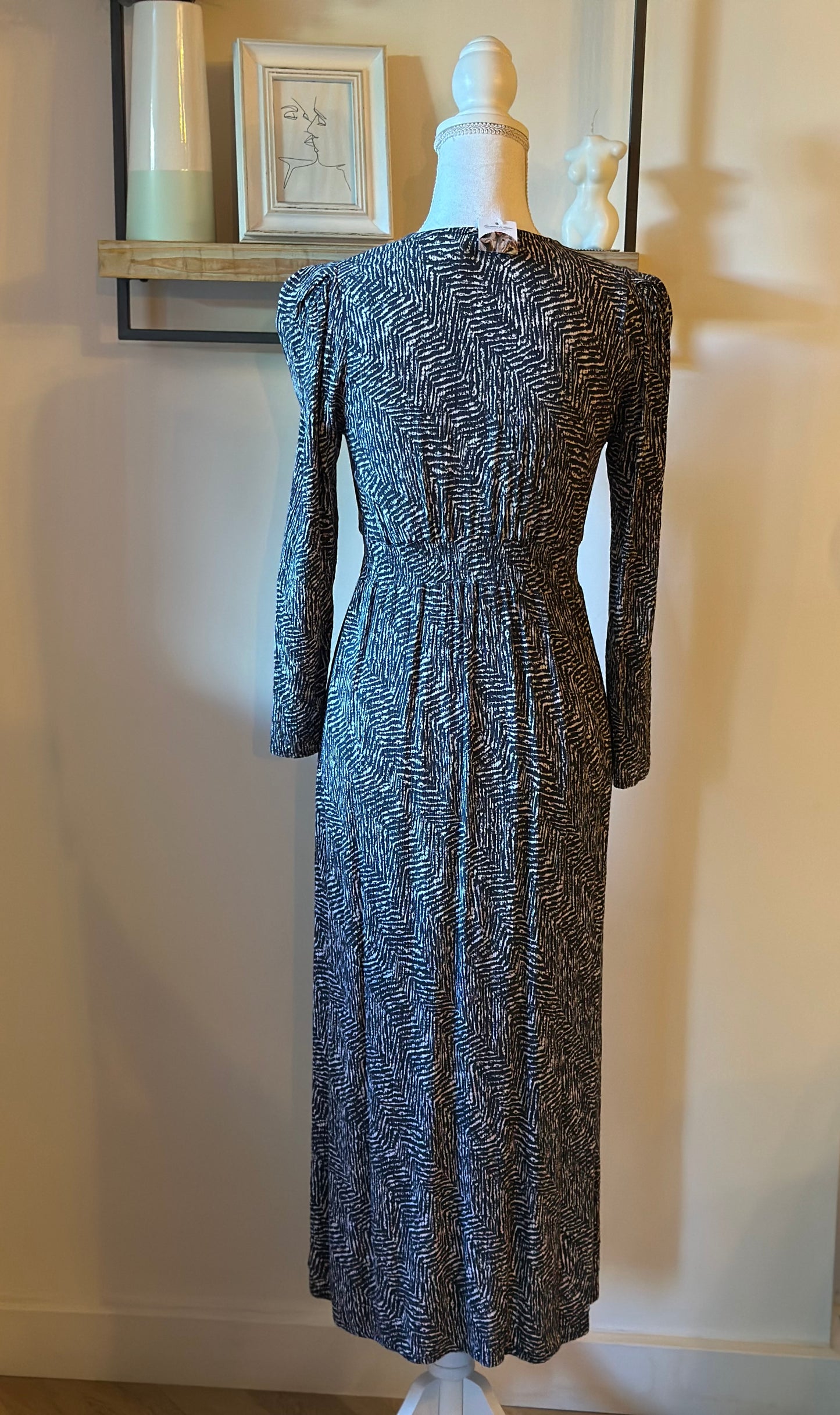 Robe longue motif noir blanc lurex T.36