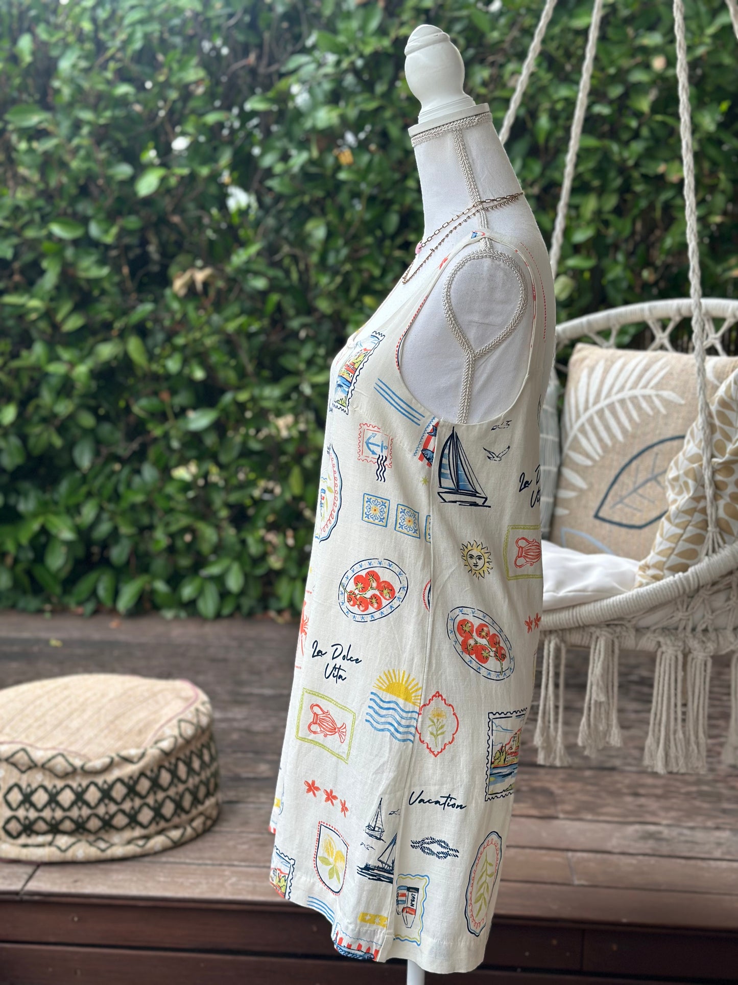 Robe d’été motifs bord de mer en lin, coton & viscose T.36/38