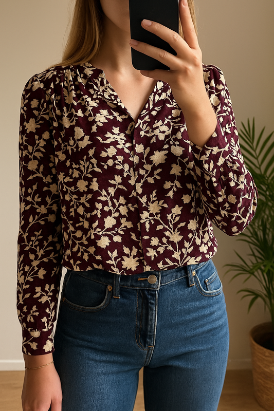 Blouse imprimé floral bordeaux T.36