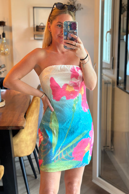 Robe bustier à sequins florale T.36