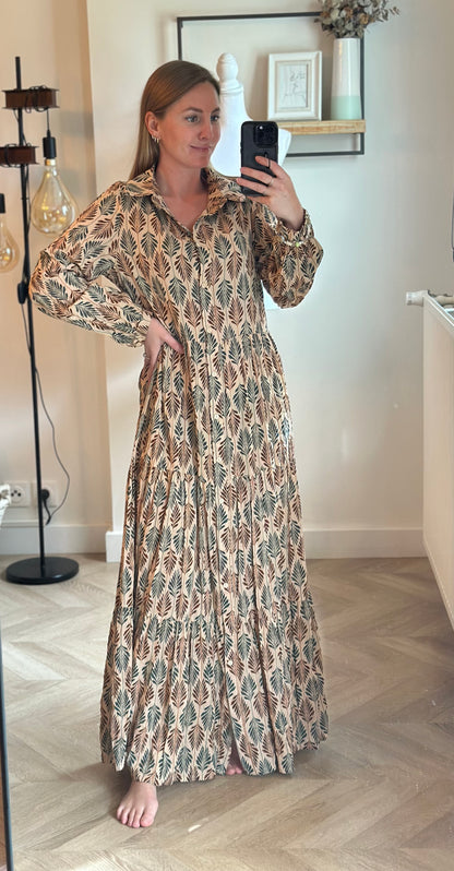 Robe longue imprimé feuillage en coton T.38