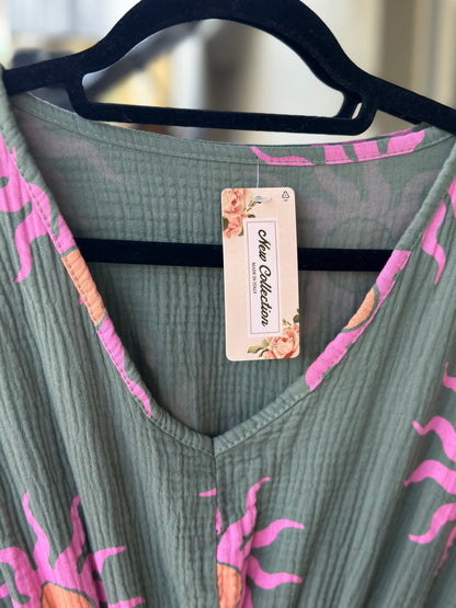 Robe gaze de coton imprimé soleil Made in Italy T.U 36/40