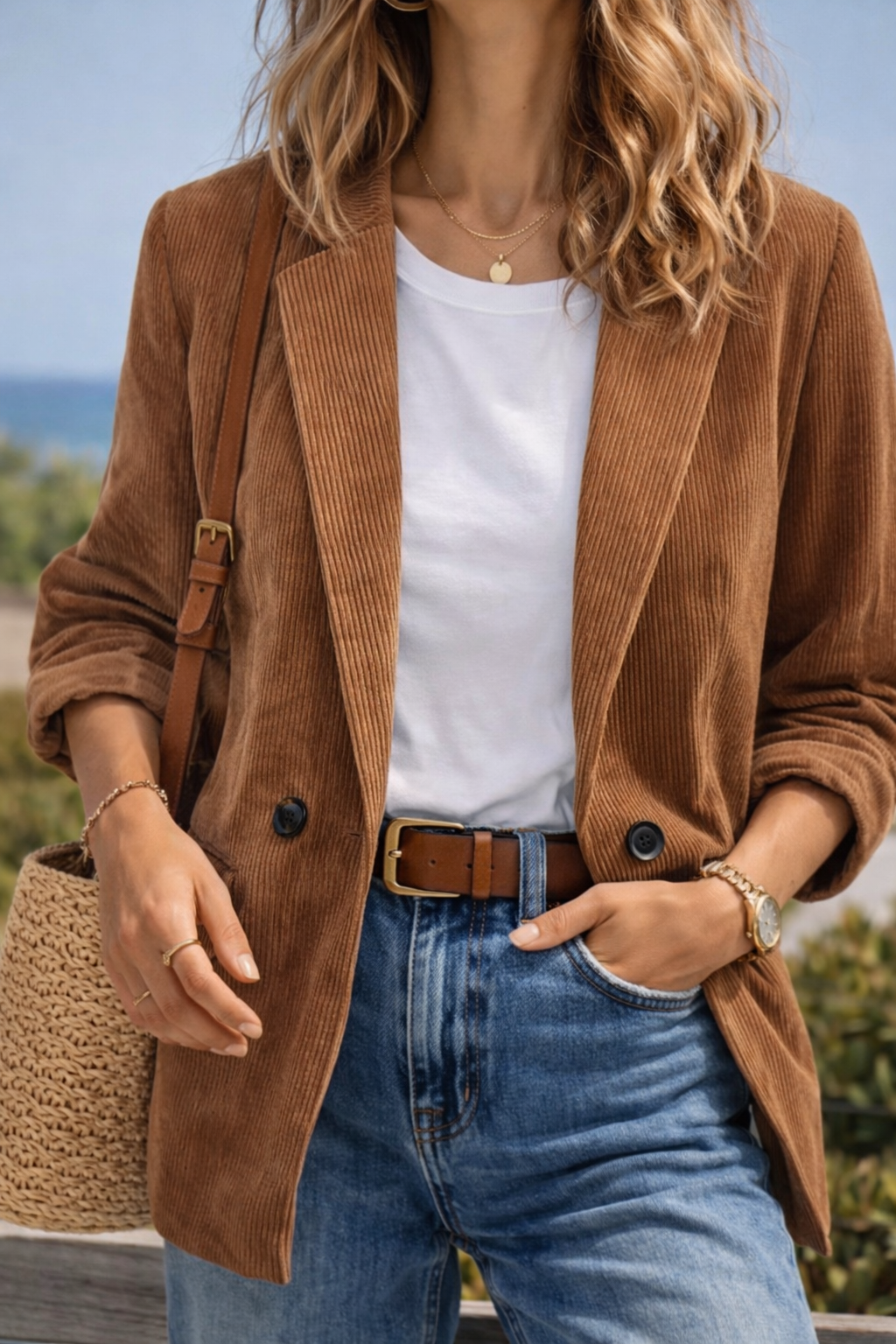 Blazer en velours côtelé camel T.34