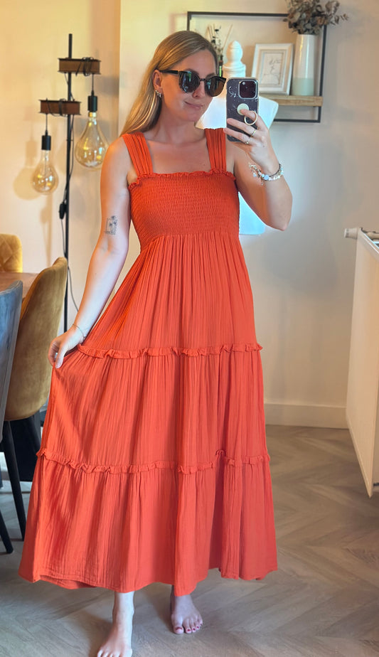 Robe longue terracotta smockée - T.34