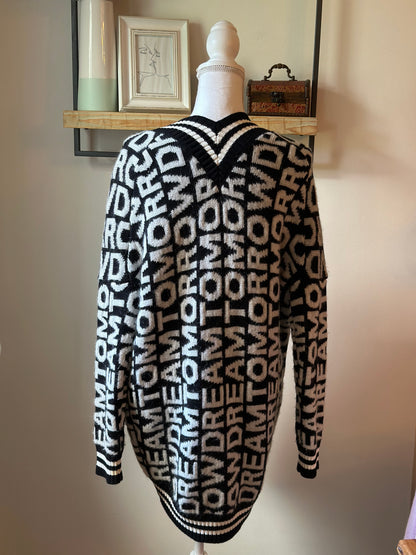 Cardigan noir et blanc laine et mohair à lettrage “Dream Tomorrow” T.36/38