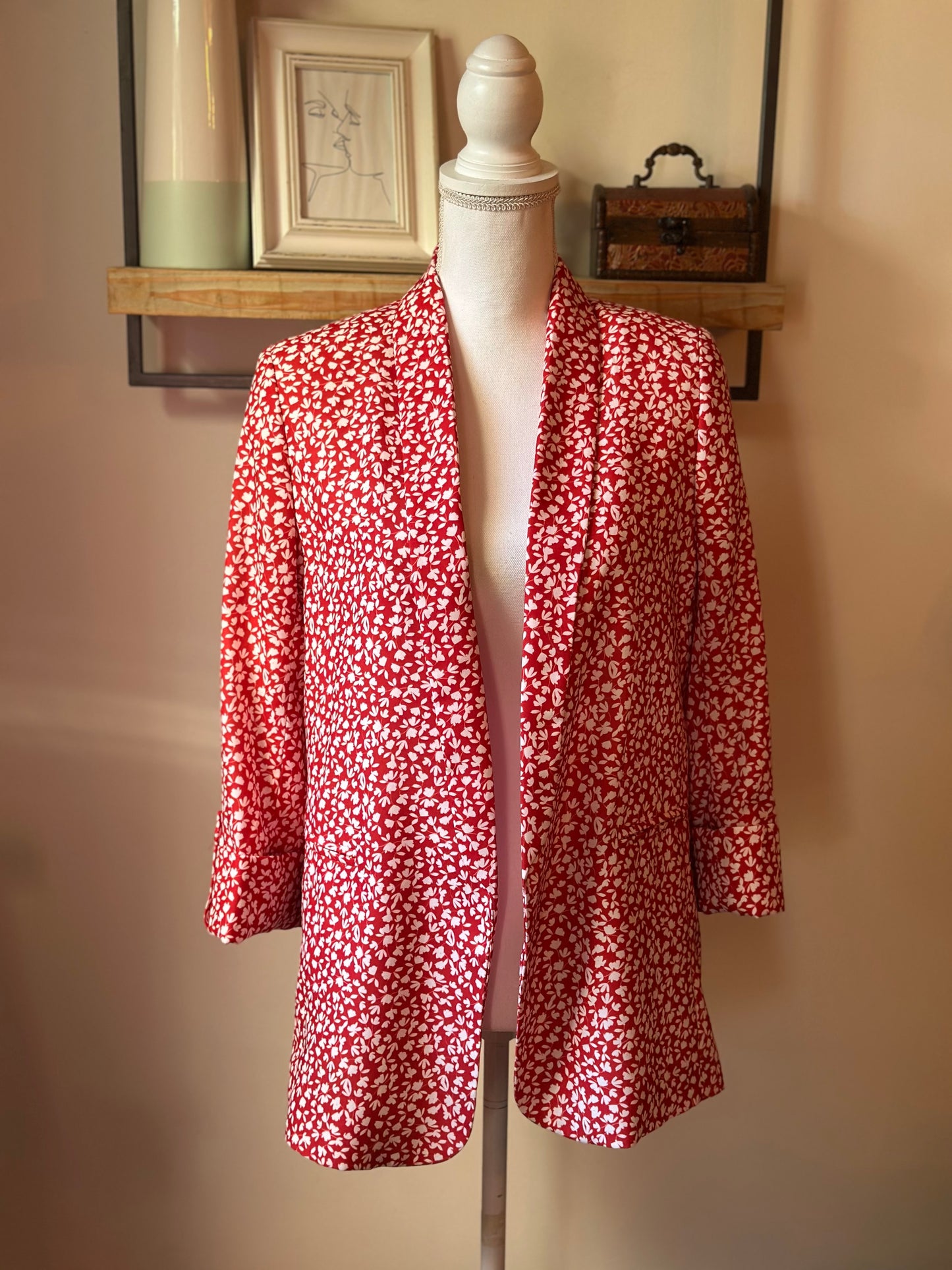 Blazer fluide imprimé rouge et blanc T36 oversize