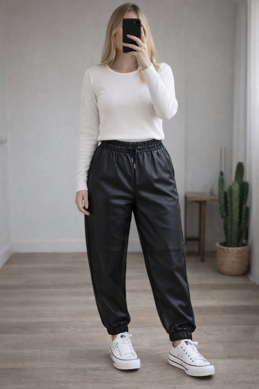 Pantalon jogger uni effet cuir T.38