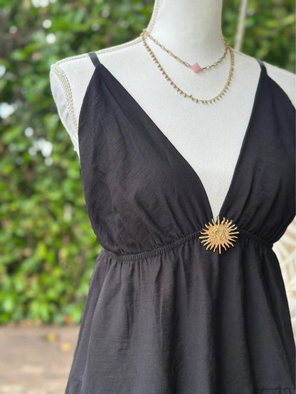 Robe à bretelles Made in Italy noire en viscose T.U