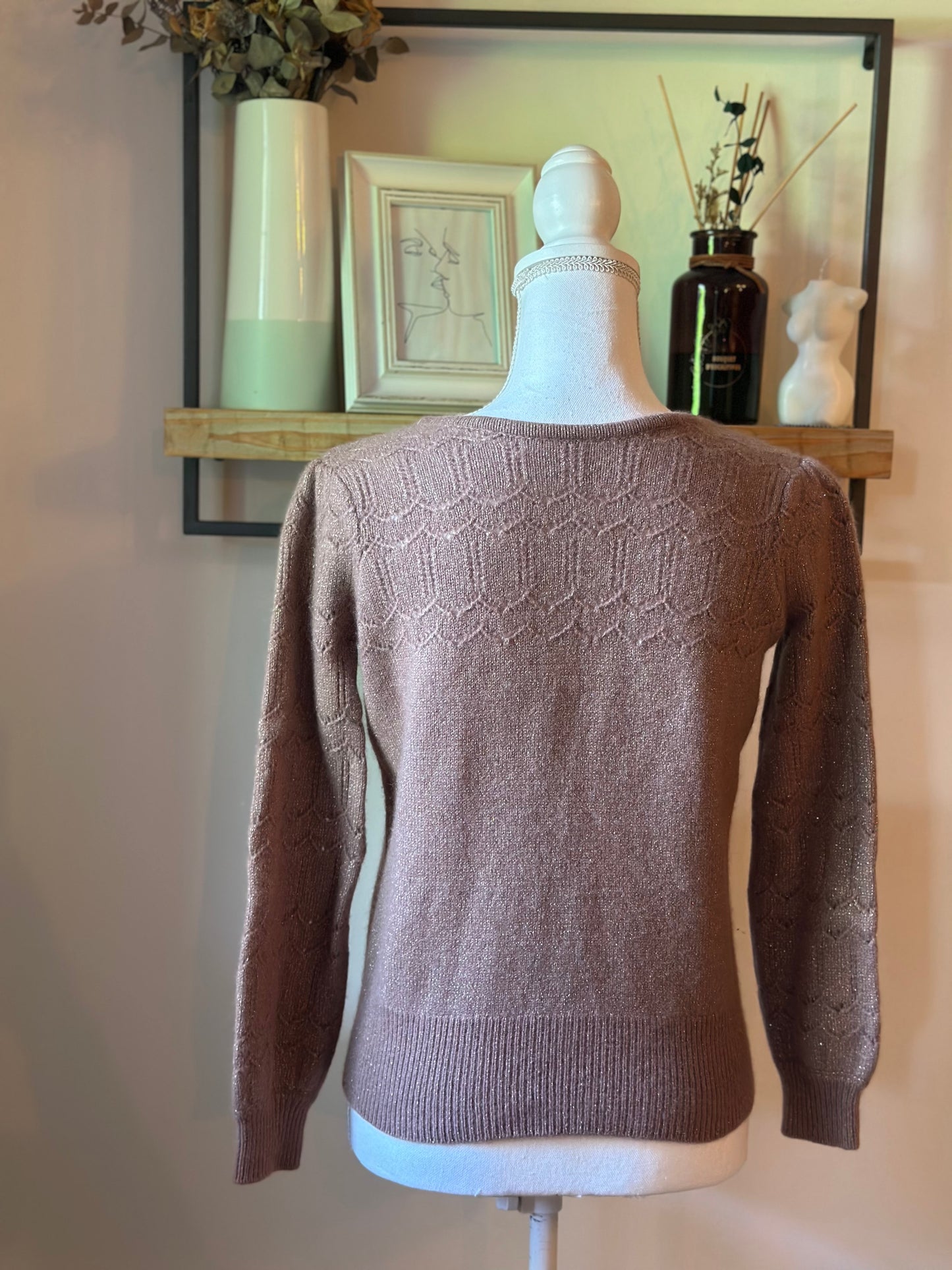 Gilet cardigan cachemire marron clair pailleté T.34