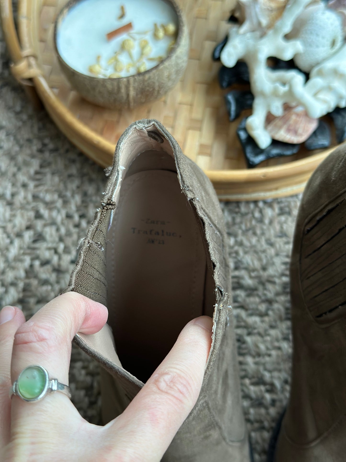 Bottines talon épais daim marron P.37