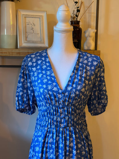 Robe longue fleurie bleue T.40