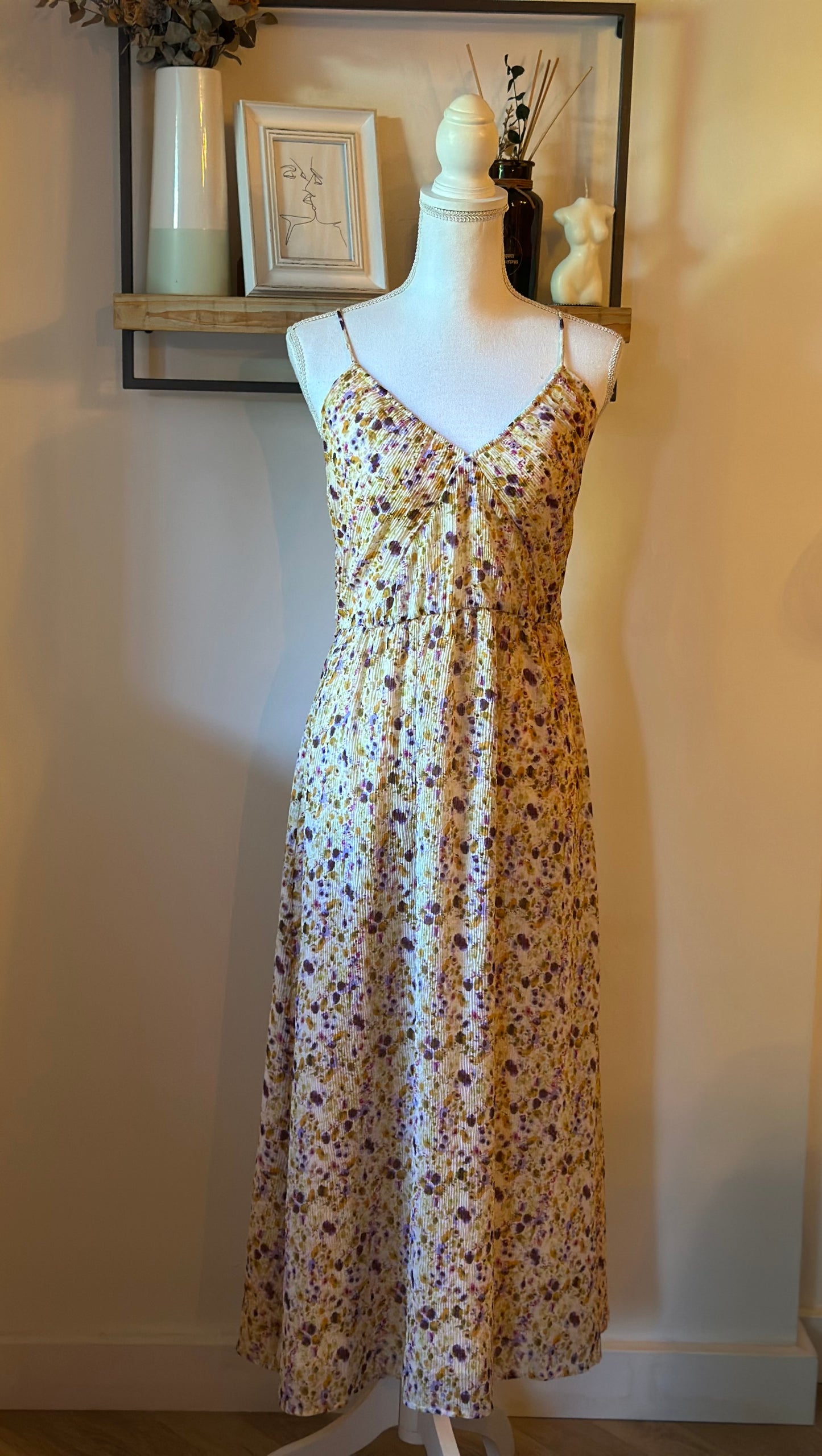 Robe longue fleurie T.42 – dos croisé réglable & doublée
