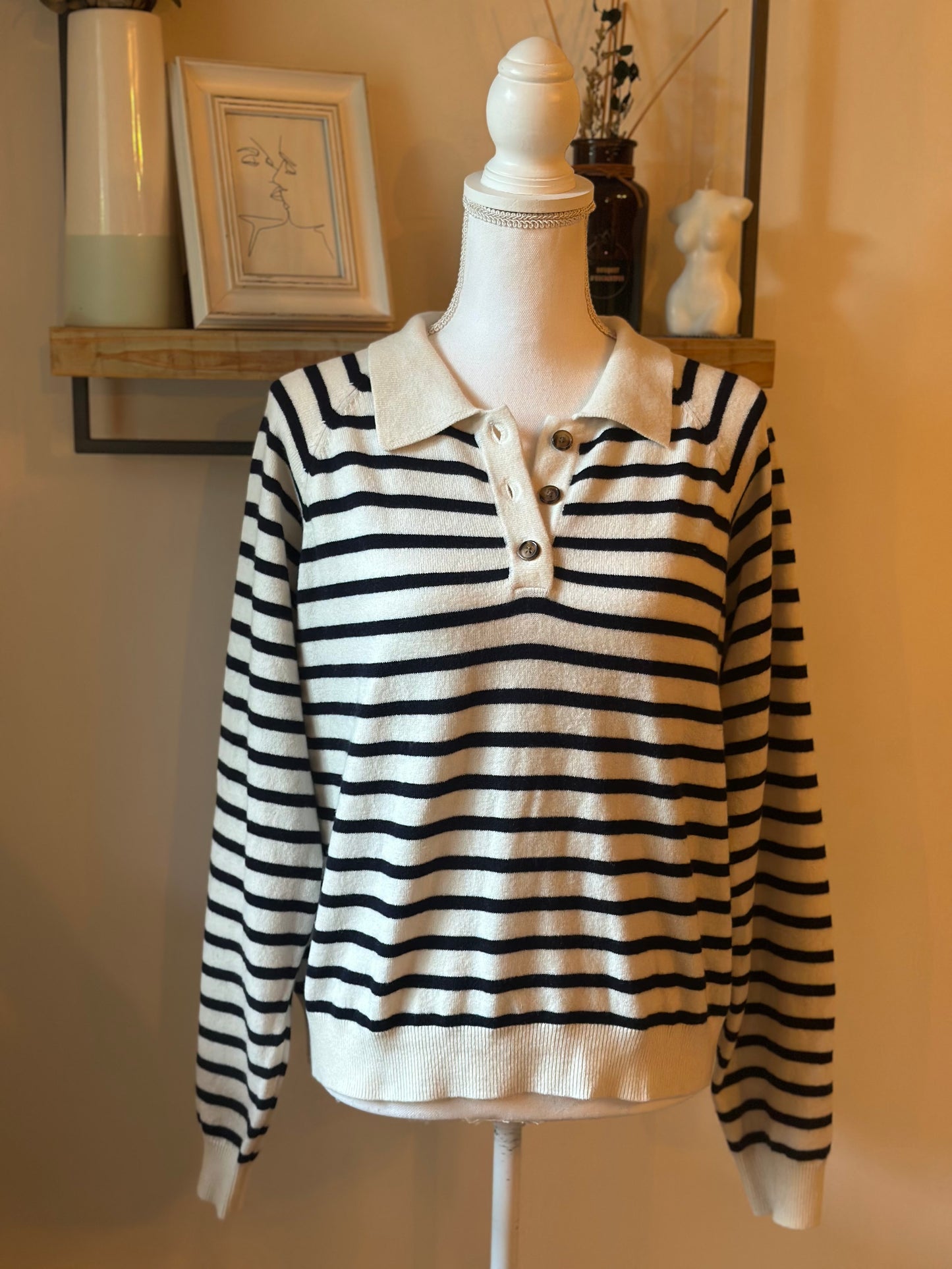 Pull rayé col polo laine T.38