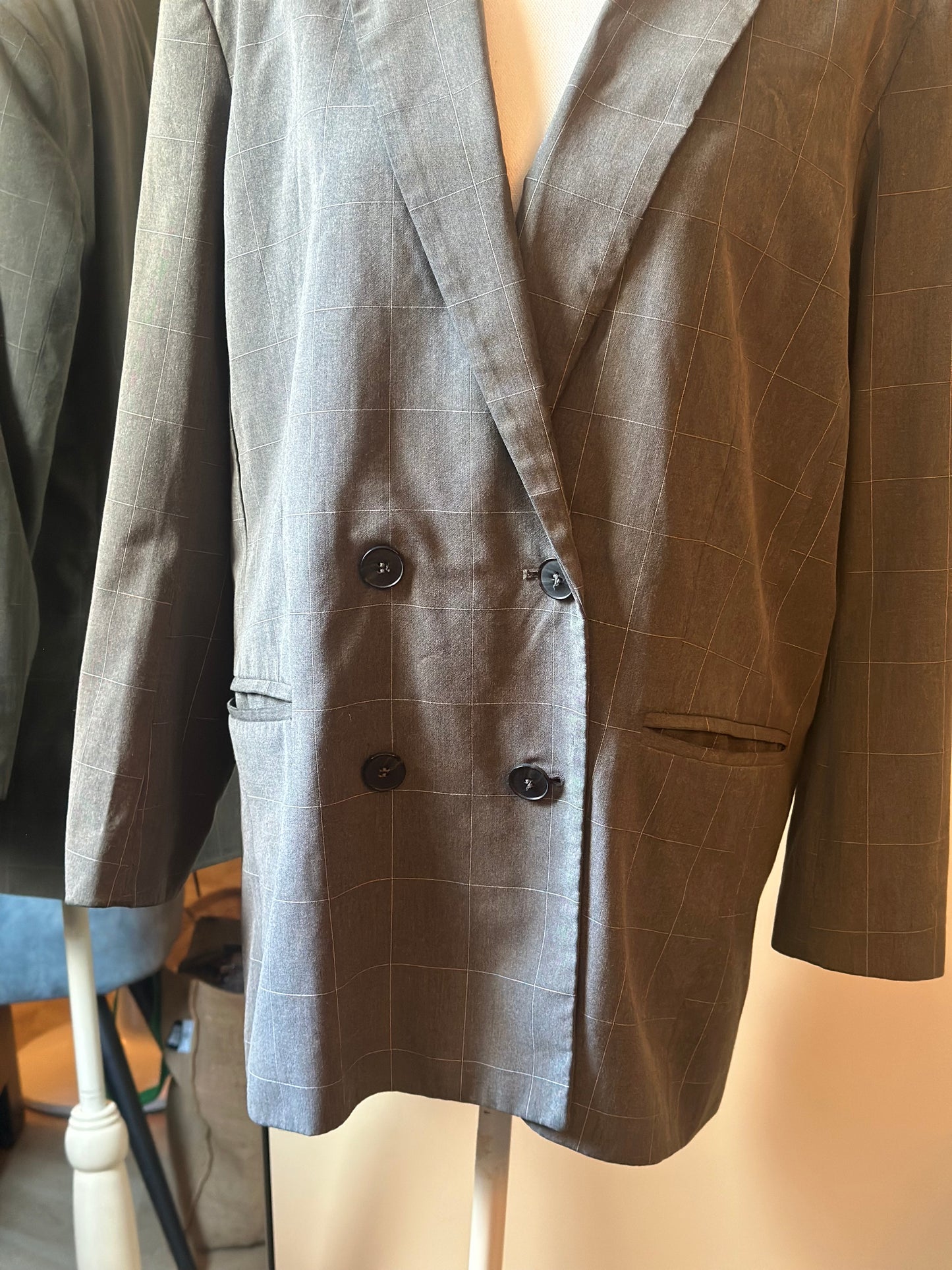 Veste blazer oversize gris à carreaux T.38