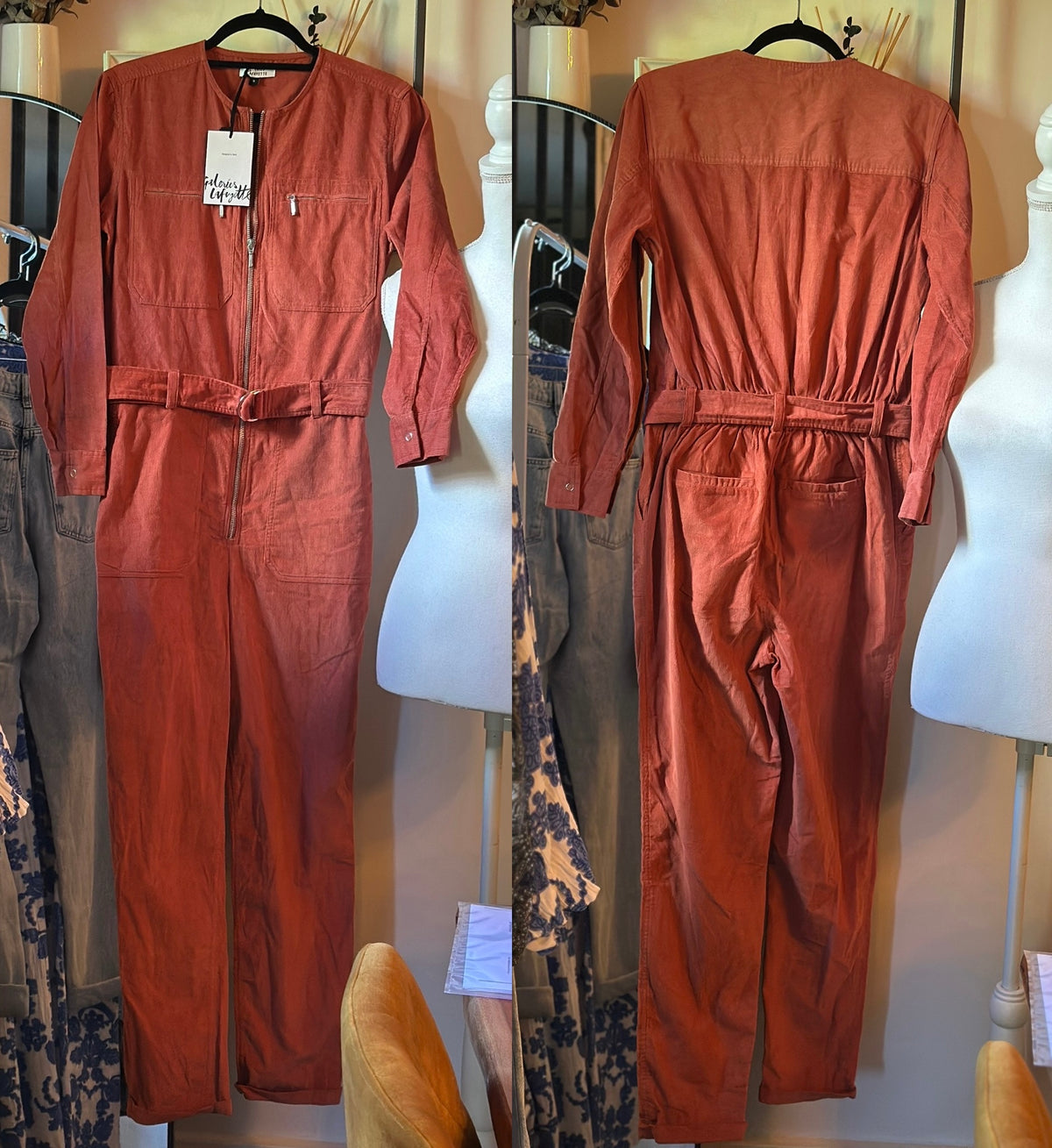 Combinaison pantalon en velours rose terracotta corail Neuf T.36