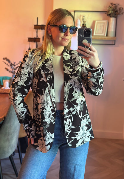 Blazer fluide fleuri noir & blanc T.40