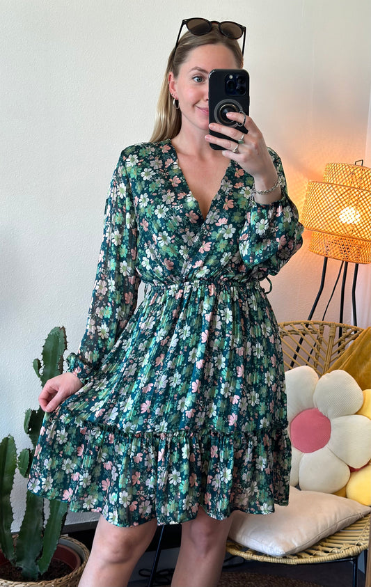 Robe midi verte à imprimé floral, T.36