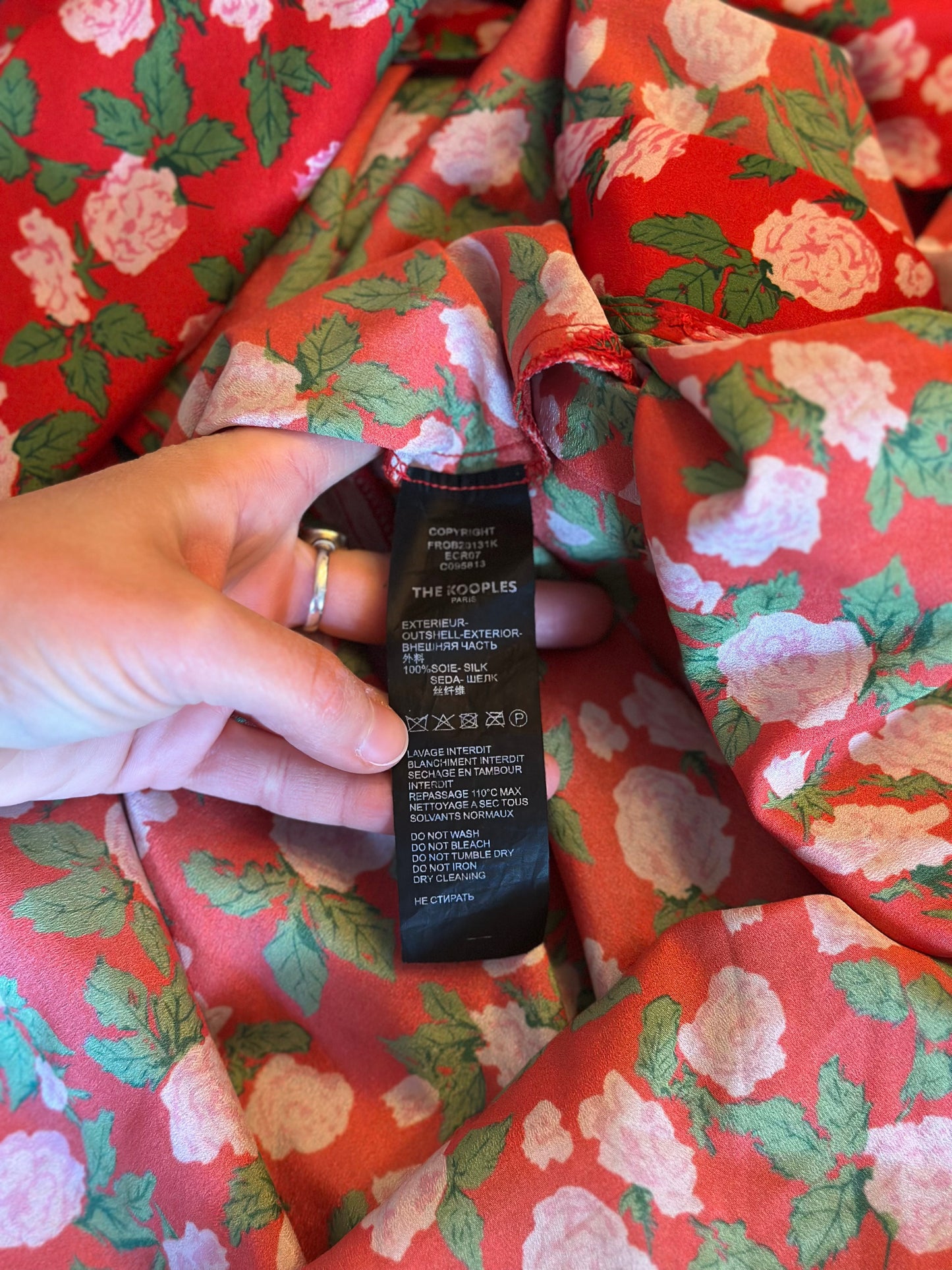 Robe longue fleurie rouge en soie T.36