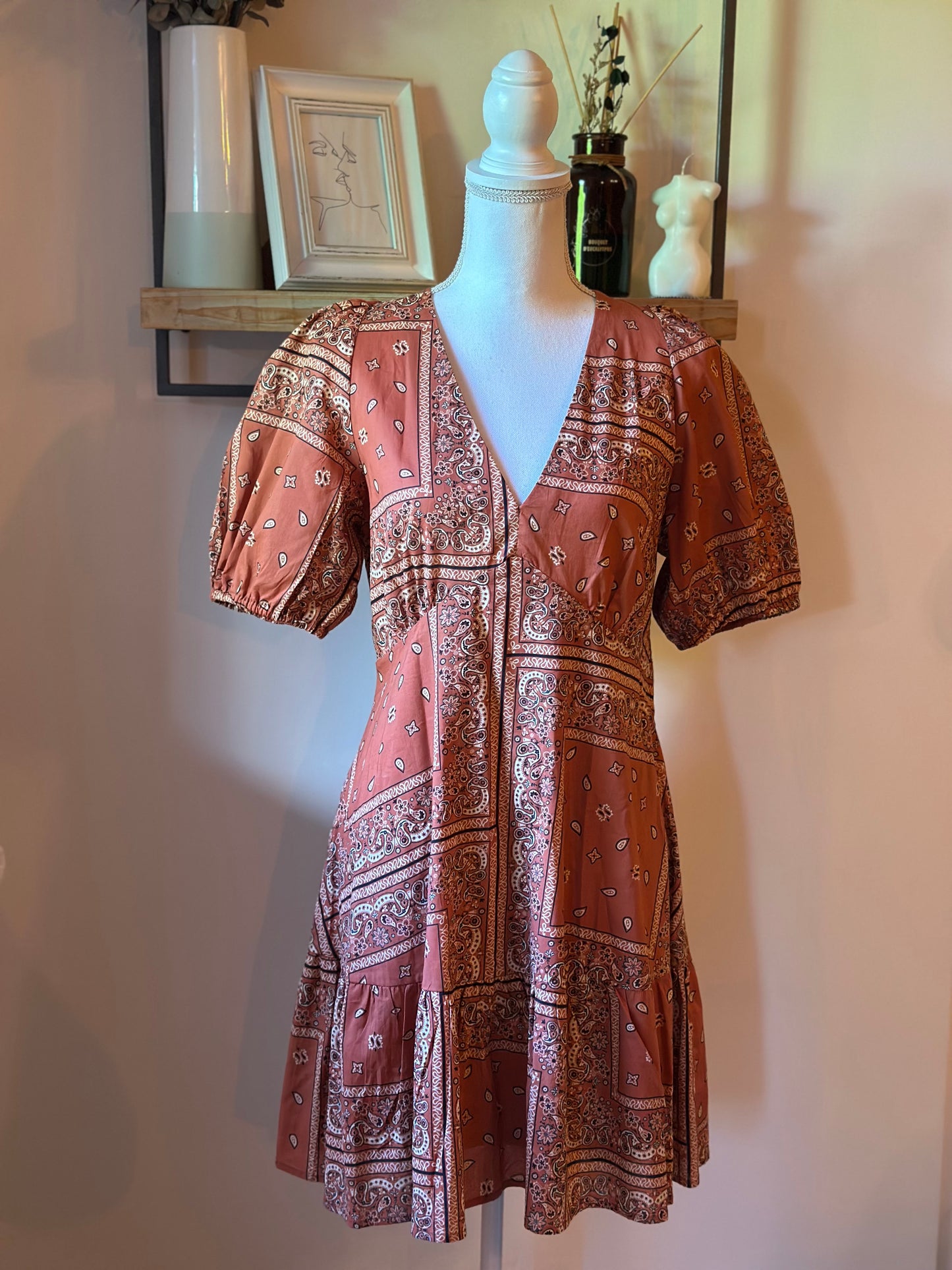 Robe d’été imprimé bandana terracotta T.40