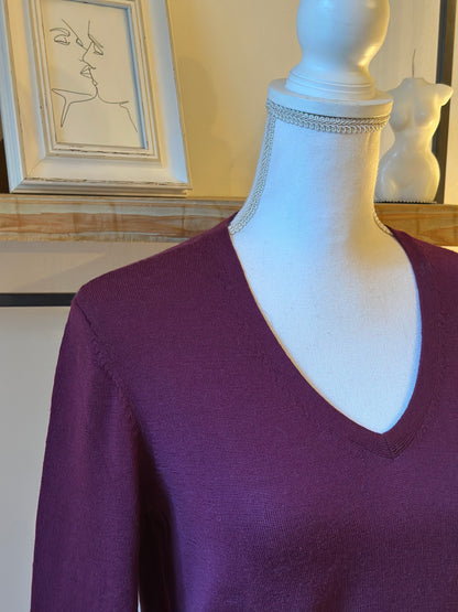 Pull col V uni bordeaux en laine T.38