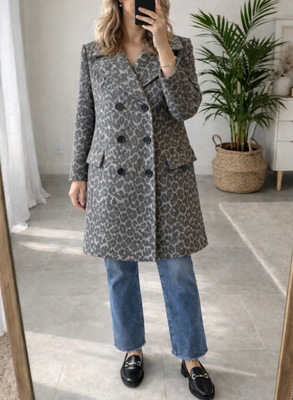 Manteau imprimé léopard laine mélangée T.38