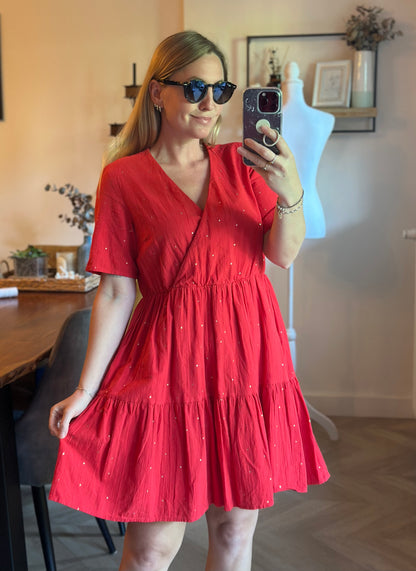 Robe rouge bohème en coton T.38