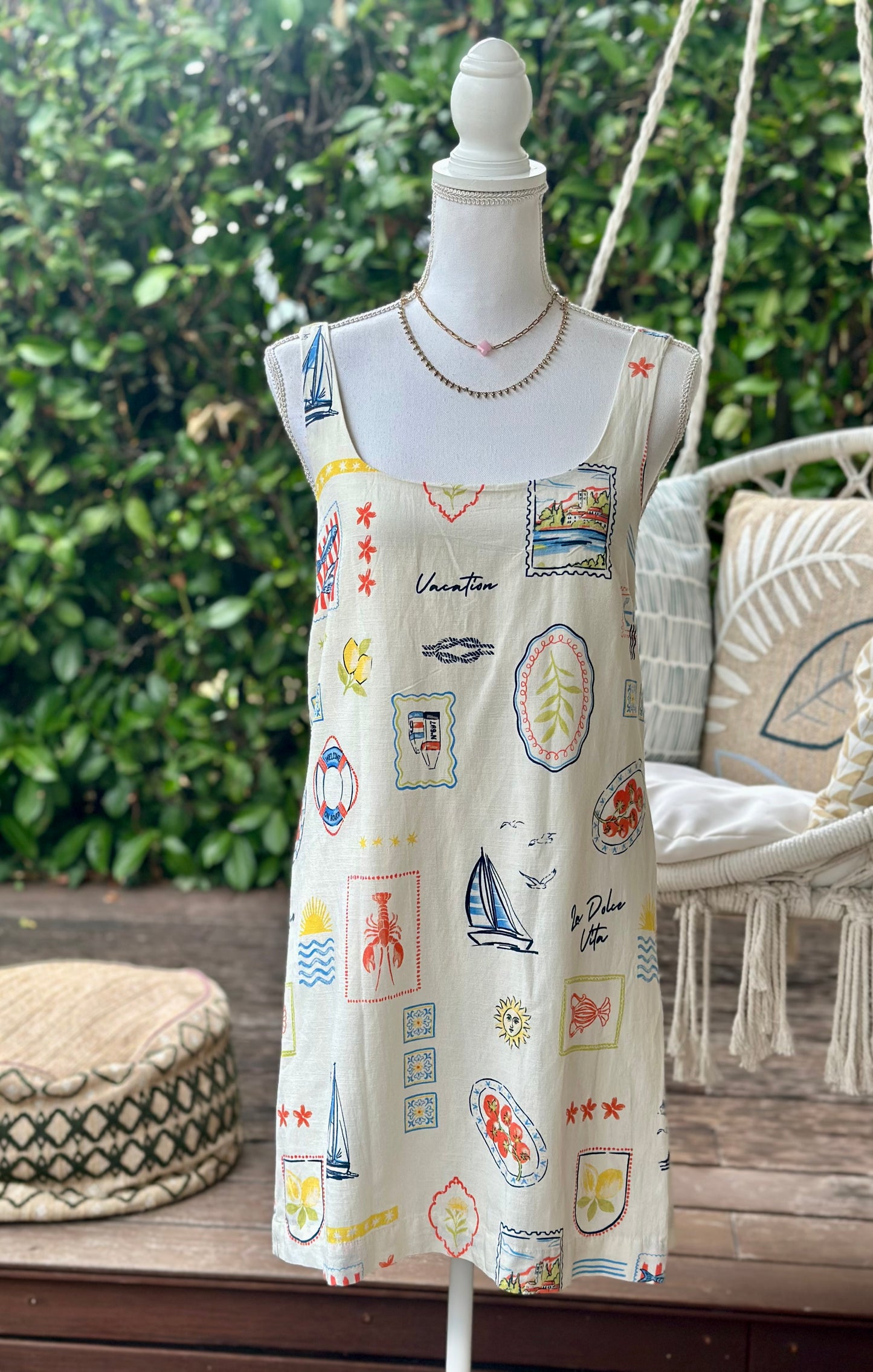 Robe d’été motifs bord de mer en lin, coton & viscose T.36/38