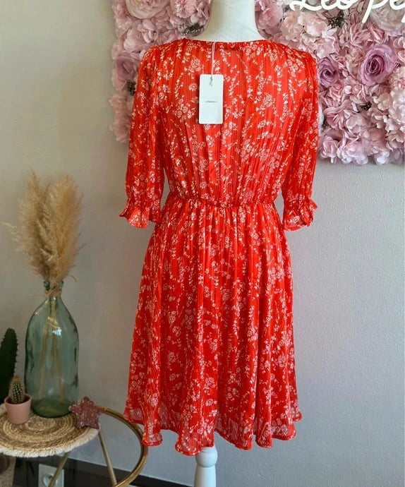 Robe midi rouge blanc à motifs neuve T.36/38