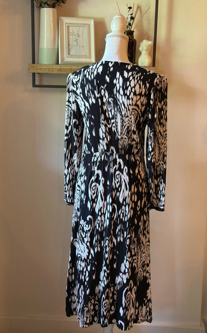 Robe longue imprimée noir et écru Made in France T.38/40