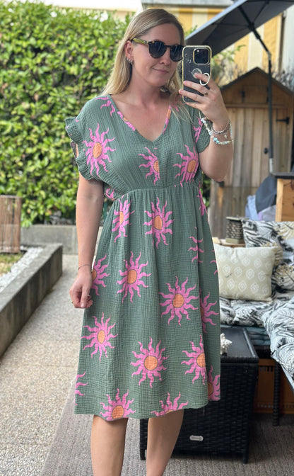 Robe gaze de coton imprimé soleil Made in Italy T.U 36/40