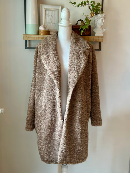 Manteau beige foncé noir mi-long T.34 oversize