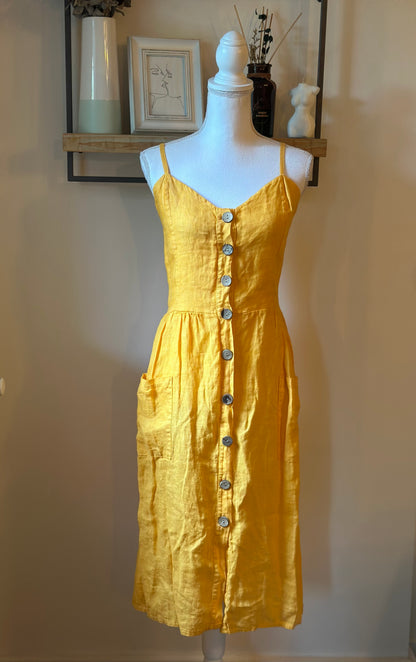 Robe midi jaune en lin boutons – T.38/40
