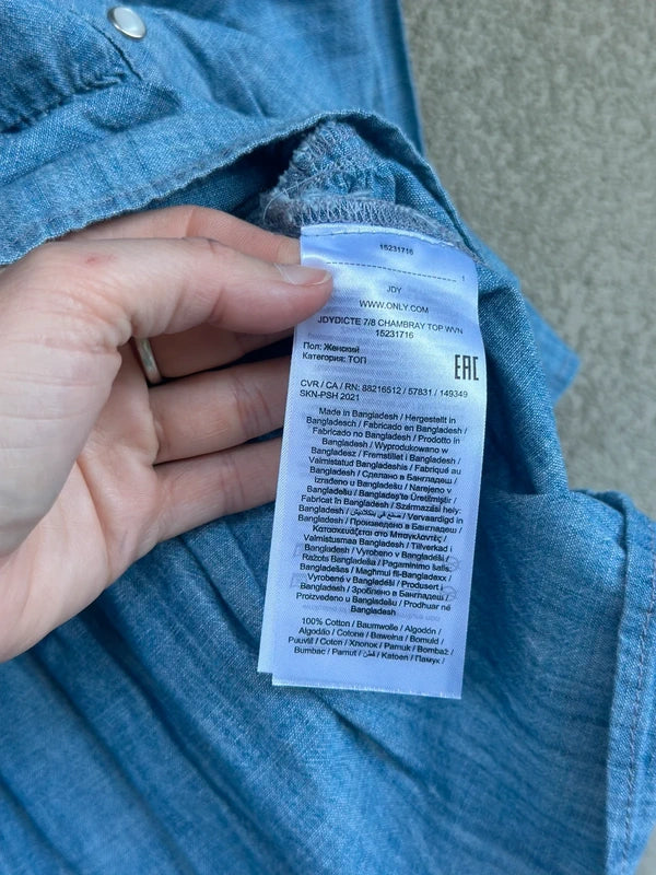 Blouse péplum en coton effet chambray T.34 neuve sans étiquette