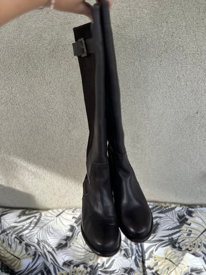 Bottes cavalières bi-matière cuir marron P.37