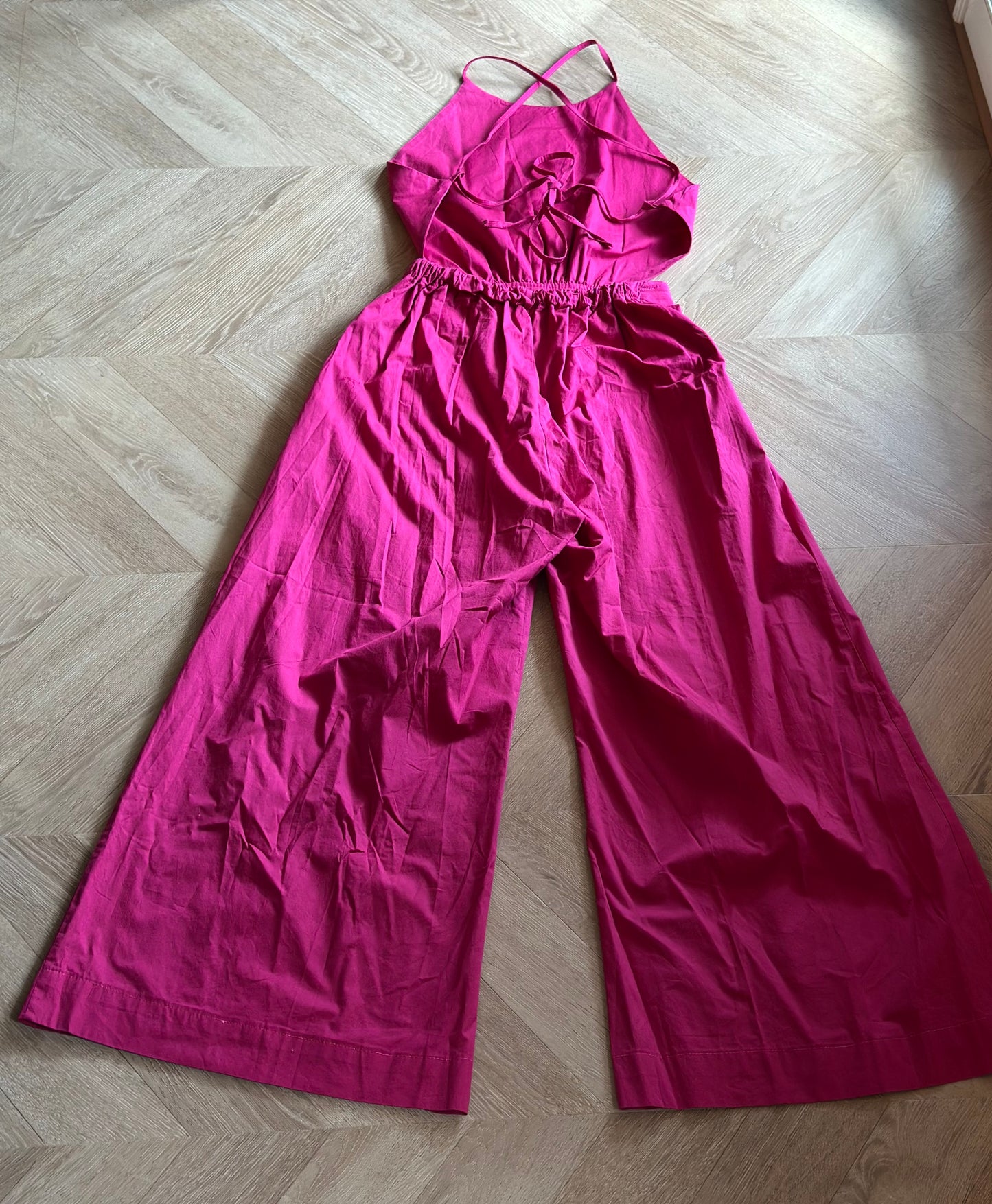 Combinaison pantalon dos nu rose Nina coton T.36/38