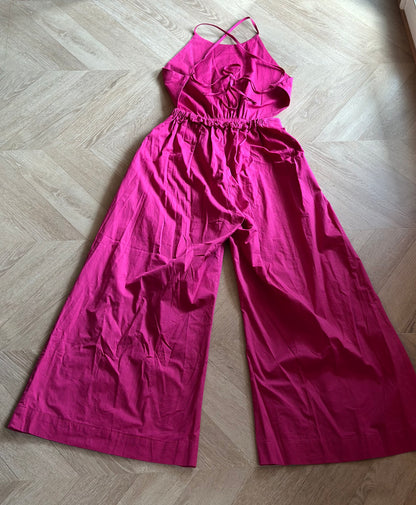 Combinaison pantalon dos nu rose Nina coton T.36/38