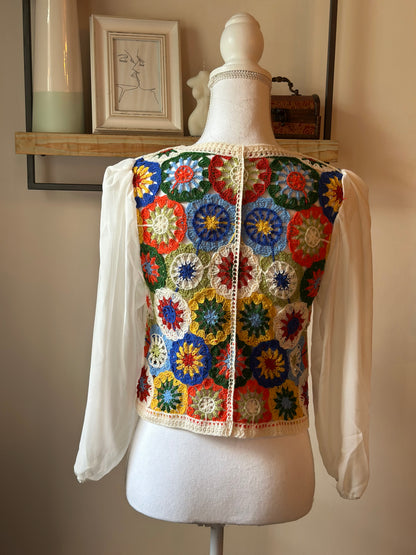 Cardigan en crochet multicolore neuf, T.36