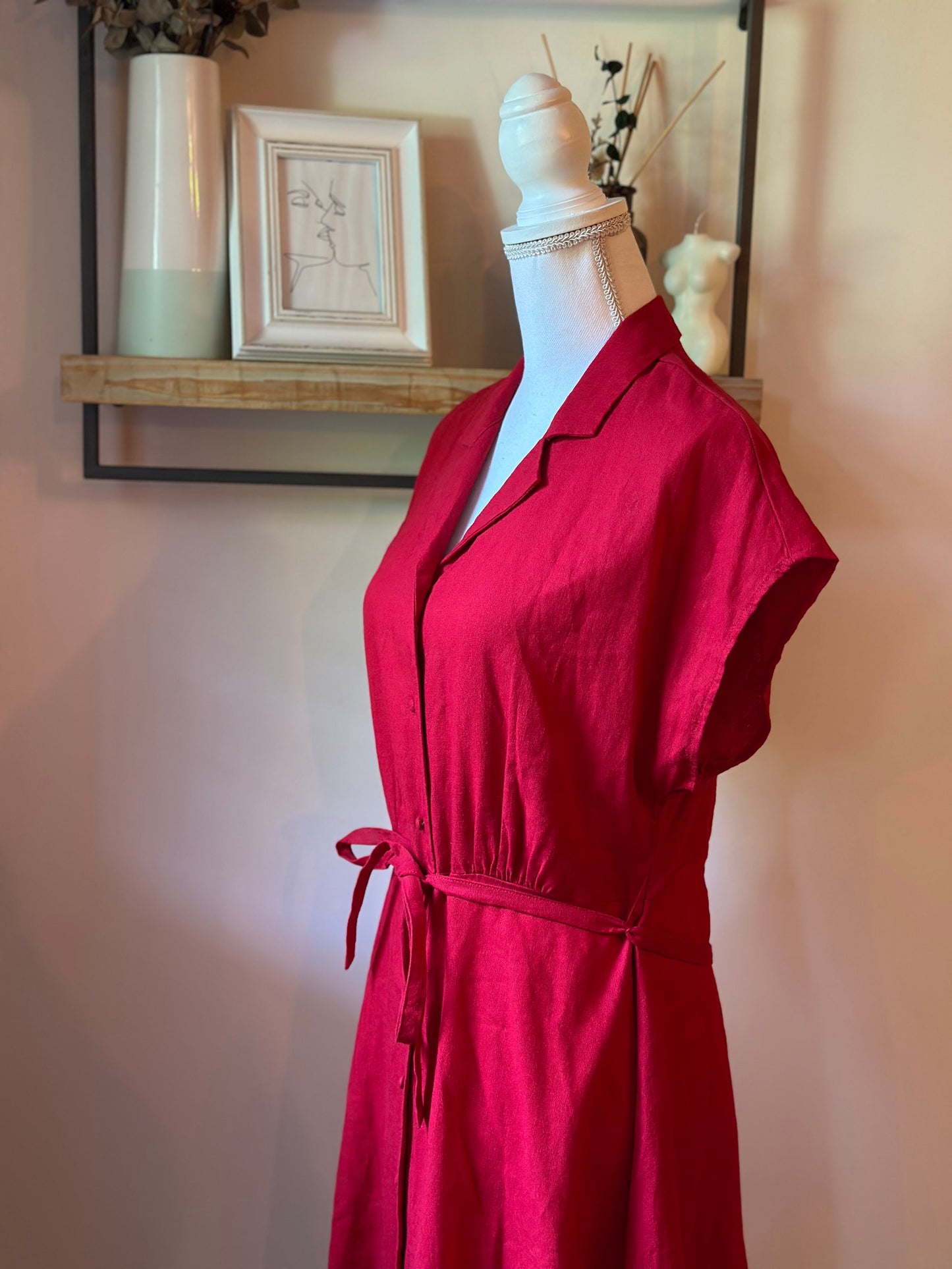 Robe chemise rouge en lin et viscose T.38