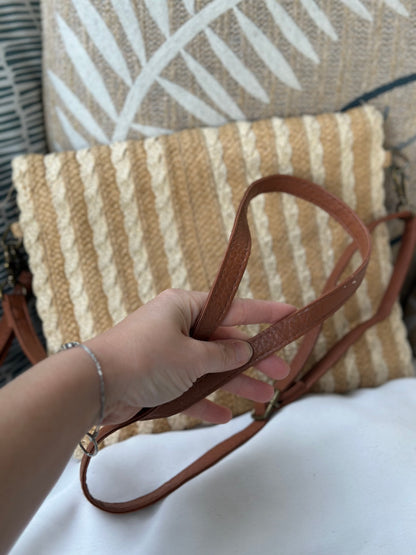 Sac bandoulière raphia motif graphique bohème
