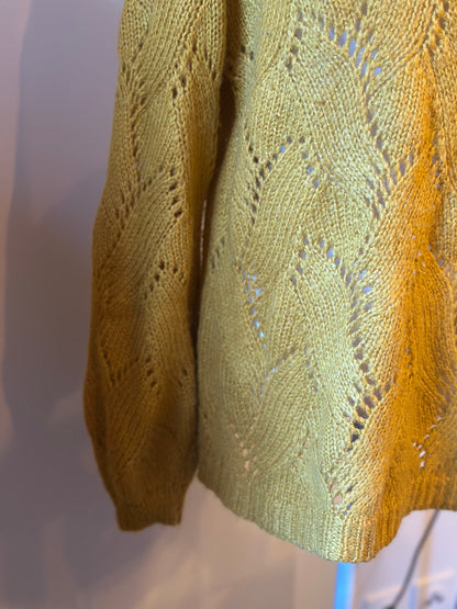Pull maille ajourée jaune moutarde TU