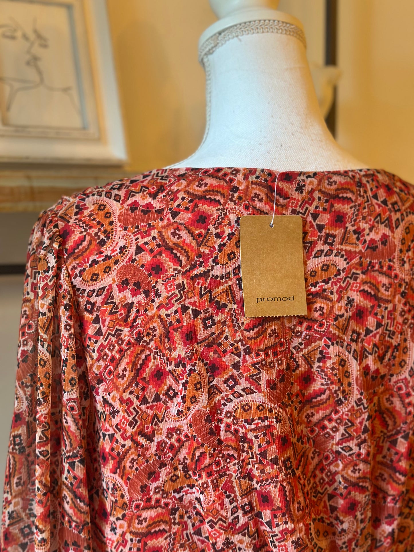 Blouse cropped imprimé corail T.44 neuf avec étiquette