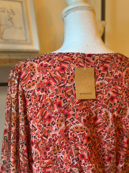 Blouse cropped imprimé corail T.44 neuf avec étiquette