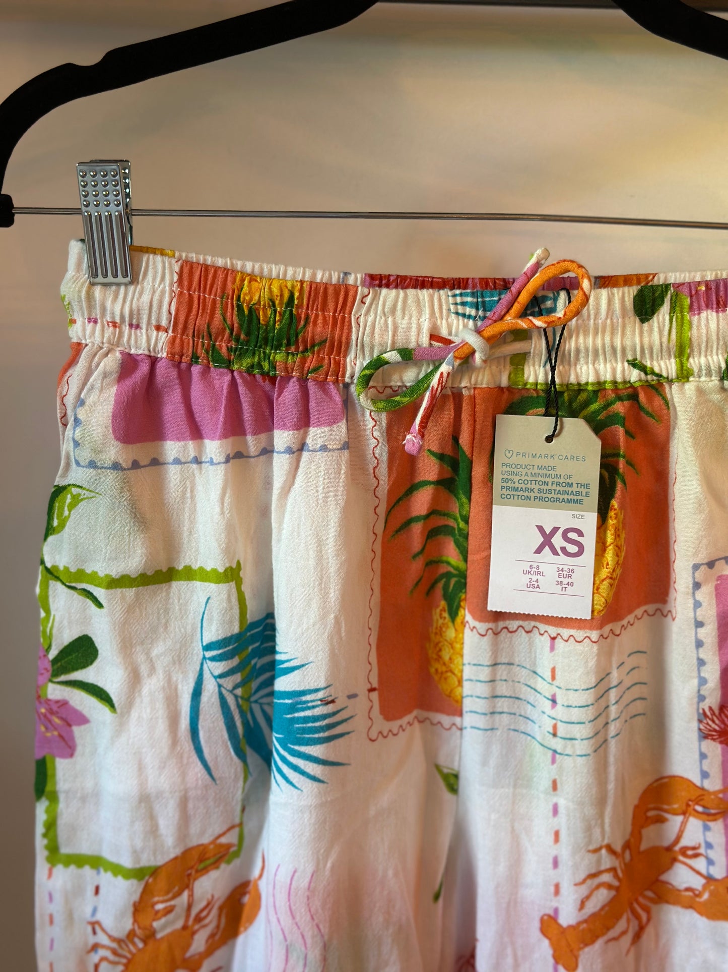 Pantalon large imprimé tropical, Neuf T.34/36