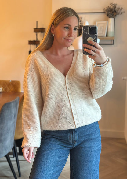 Gilet cardigan maille ajourée laine alpaga T.38